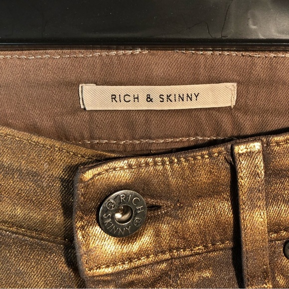 NWOT Rich and Skinny metallic gold bronze color stretch twill skinny jeans 28 - Picture 2 of 9